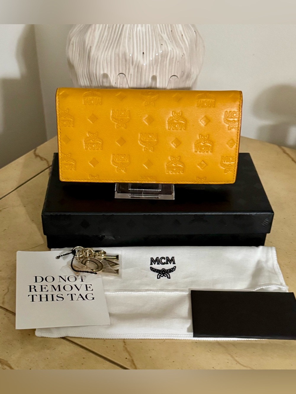 MCM Mustard Yellow Logo Continental Wallet Full Inclusion w/COA